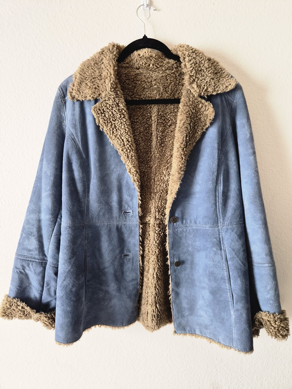 Vintage Guess Light Blue Faux Suede Teddy Jacket with Tan Sherpa